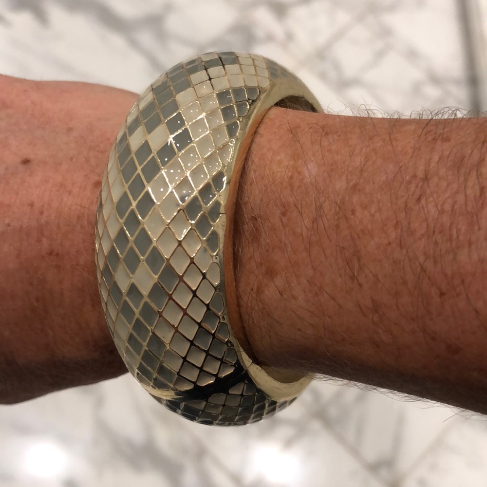 Sequin cuff bracelet light and dark grey  w gold